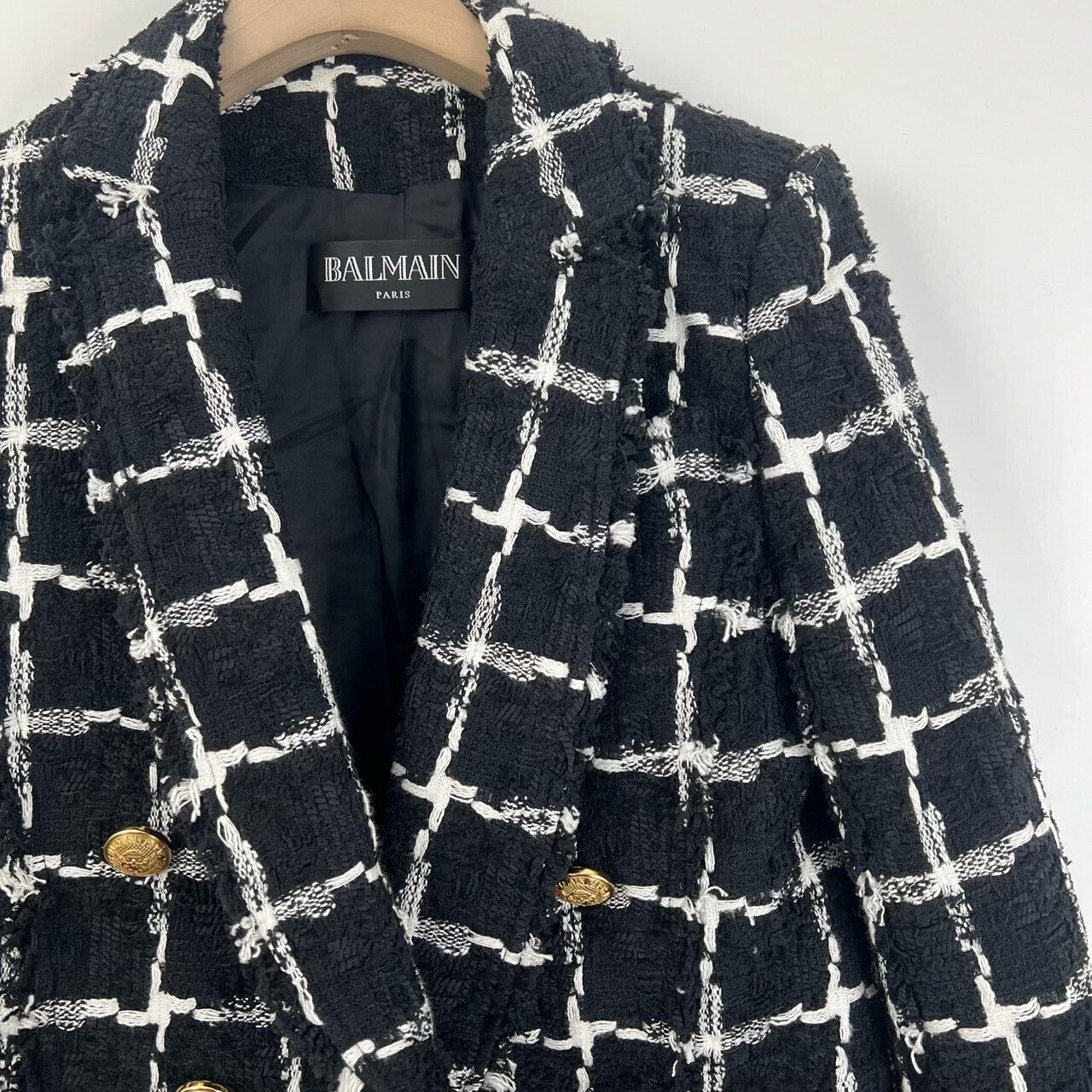 Balmain Balmain Black White Plaid Woven Gold Button Coat Size S / US 4 / IT 40 - 5 Thumbnail