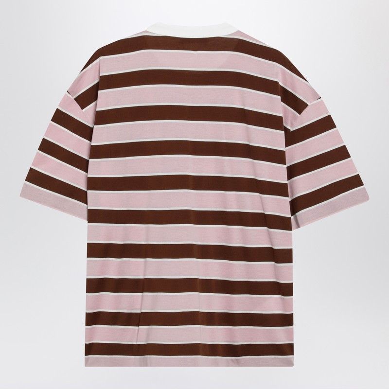 Prada Prada T-Shirt In Cotone A Righe Rosa/Tabacco Size S / US 4 / IT 40 - 2 Thumbnail