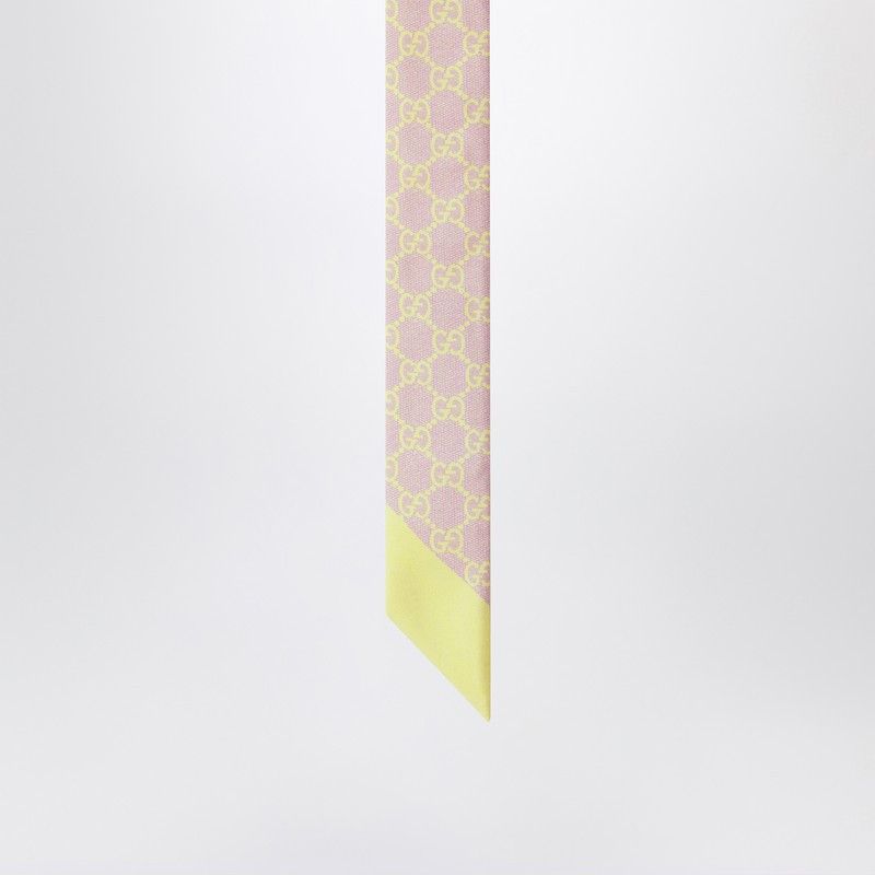 Gucci Gucci Slim Silk Scarf With Gg Motif In Pink And Yellow Size ONE SIZE - 2 Thumbnail