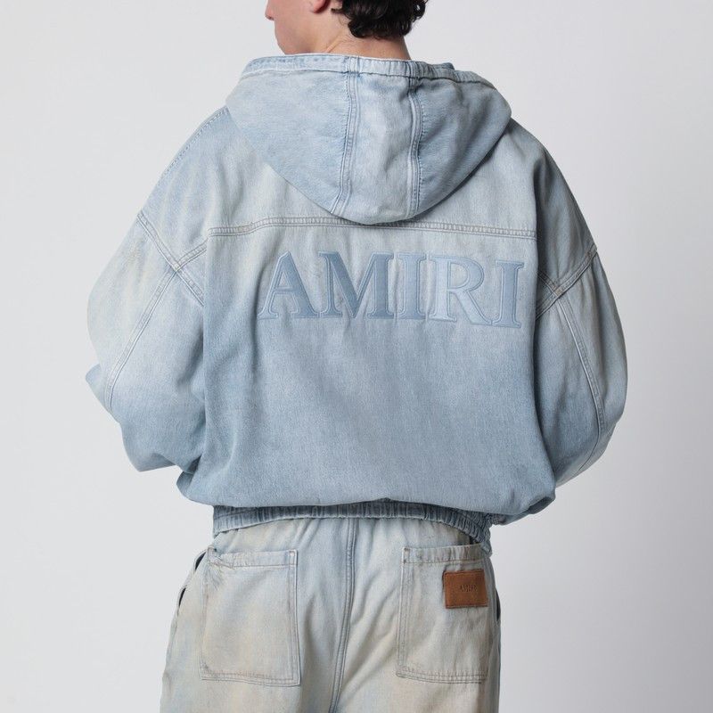 Amiri Amiri Light Blue Washed Denim Bomber Jacket Size US M / EU 48-50 / 2 - 2 Thumbnail