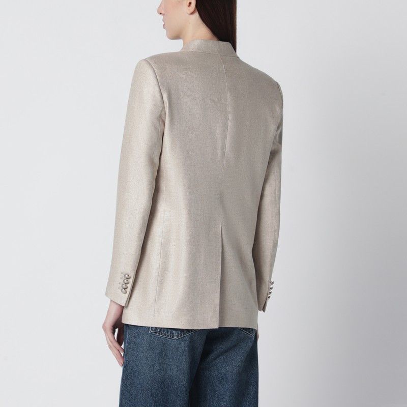 Tagliatore Tagliatore Beige Silk Double-Breasted Jacket Size M / US 6-8 / IT 42-44 - 2 Thumbnail