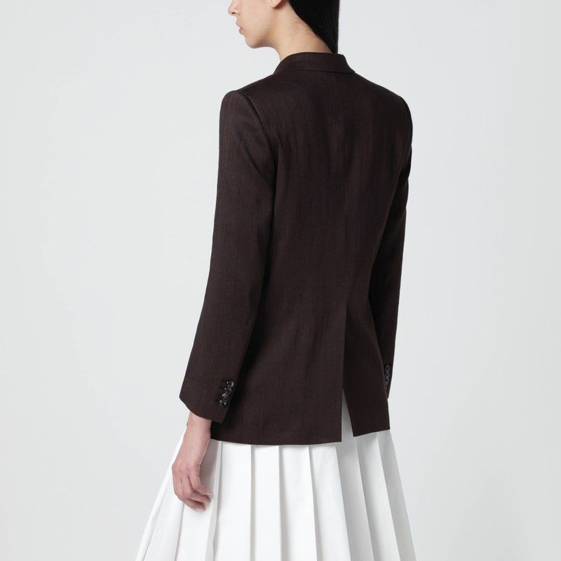 Tagliatore Tagliatore Brown Linen-Blend Double-Breasted Jacket Size XL / US 12-14 / IT 48-50 - 2 Thumbnail