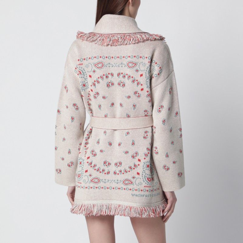 Alanui Alanui Beige/Coral Bandana Jacquard Cardigan Size M / US 6-8 / IT 42-44 - 2 Thumbnail