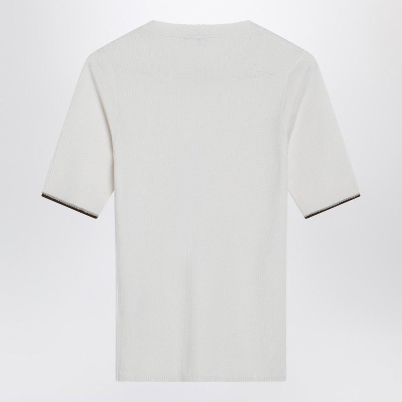Brunello Cucinelli Brunello Cucinelli White Cashmere And Silk Knit Top Size XS / US 0-2 / IT 36-38 - 2 Thumbnail