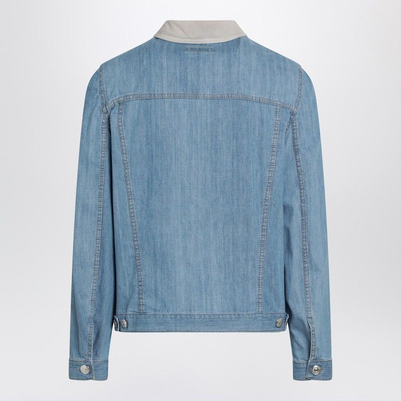 Brunello Cucinelli Brunello Cucinelli Blue Denim Jacket With Suede Collar Size US M / EU 48-50 / 2 - 2 Thumbnail