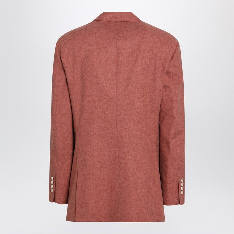Brunello Cucinelli Brunello Cucinelli Peach Double-Breasted Wool-Blend Jacket Size US L / EU 52-54 / 3 - 2 Thumbnail