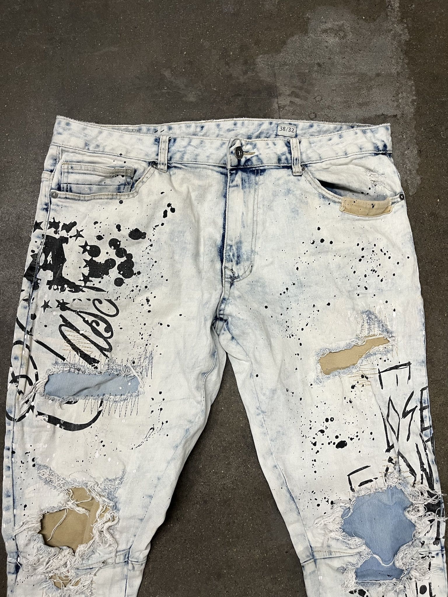 Vintage Distressed Boro Style Printed Fray Patched Jeans Size 38 Size US 38 / EU 54 - 2 Thumbnail