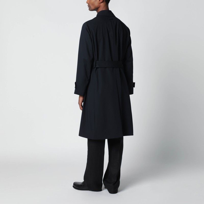 Lardini Lardini Blue Single-Breasted Wool Trench Coat Size US M / EU 48-50 / 2 - 2 Thumbnail
