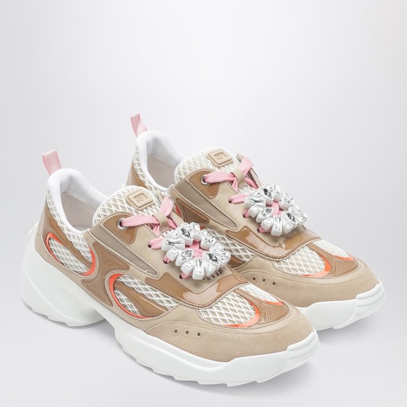 Roger Vivier Roger Vivier Vivâ€ On The Run Beige/White Leather And Fabric Sneaker Size US 7 / IT 37 - 2 Thumbnail