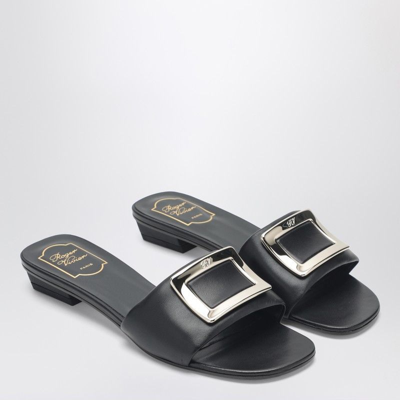 Roger Vivier Roger Vivier Square Buckle Leather Slides Size US 7.5 / IT 37.5 - 2 Thumbnail