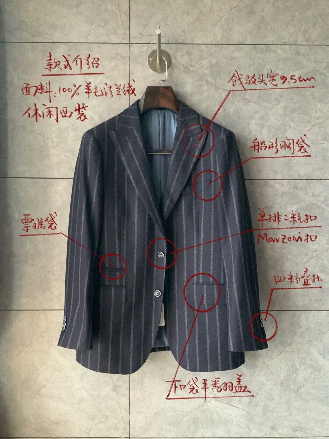Freewheelers Navy Blue Striped Wool Blazer Size US M / EU 48-50 / 2 - 2 Thumbnail