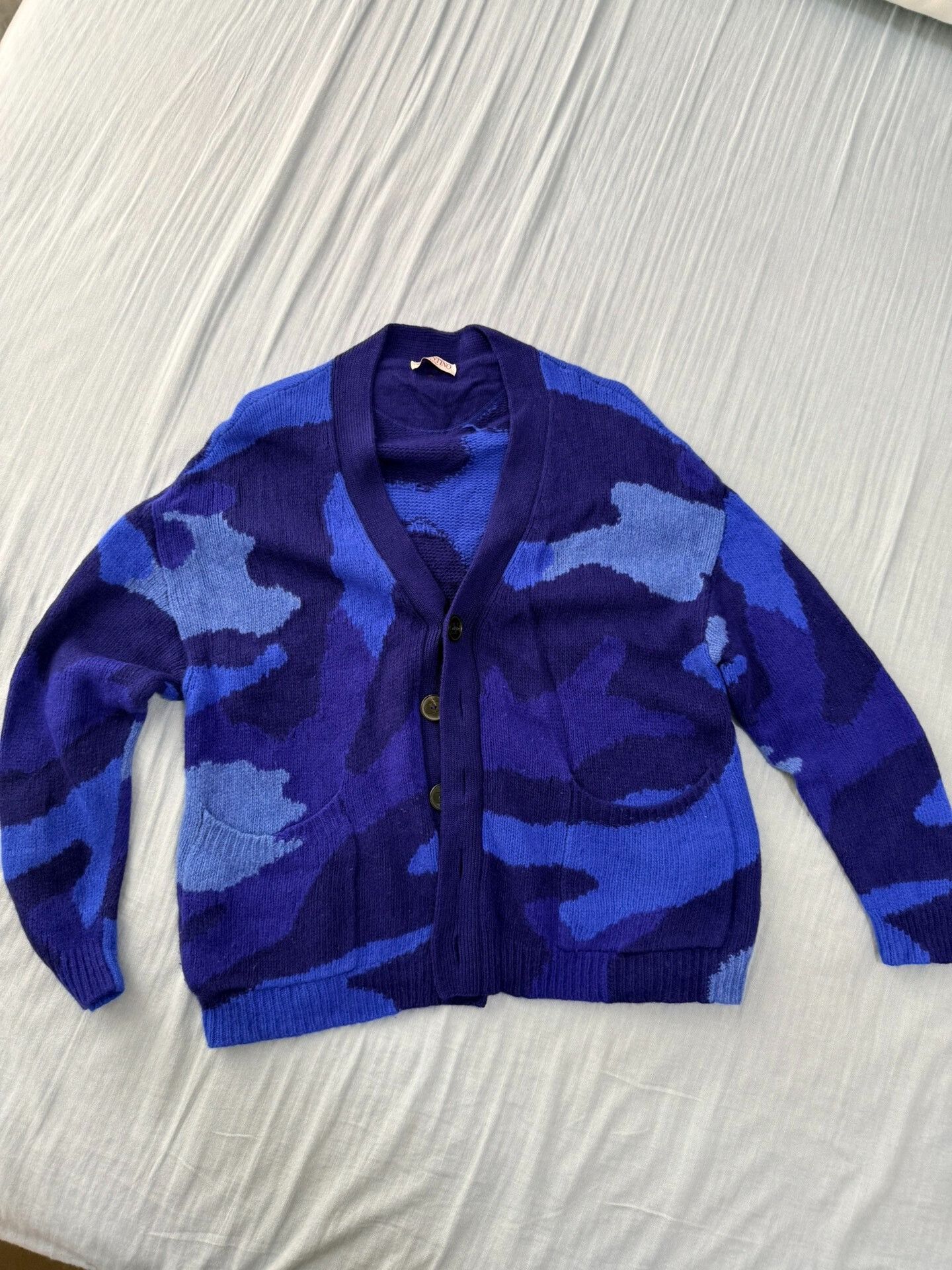 Valentino Valentino Blue Camouflage Wool Cardigan Size US S / EU 44-46 / 1 - 2 Thumbnail