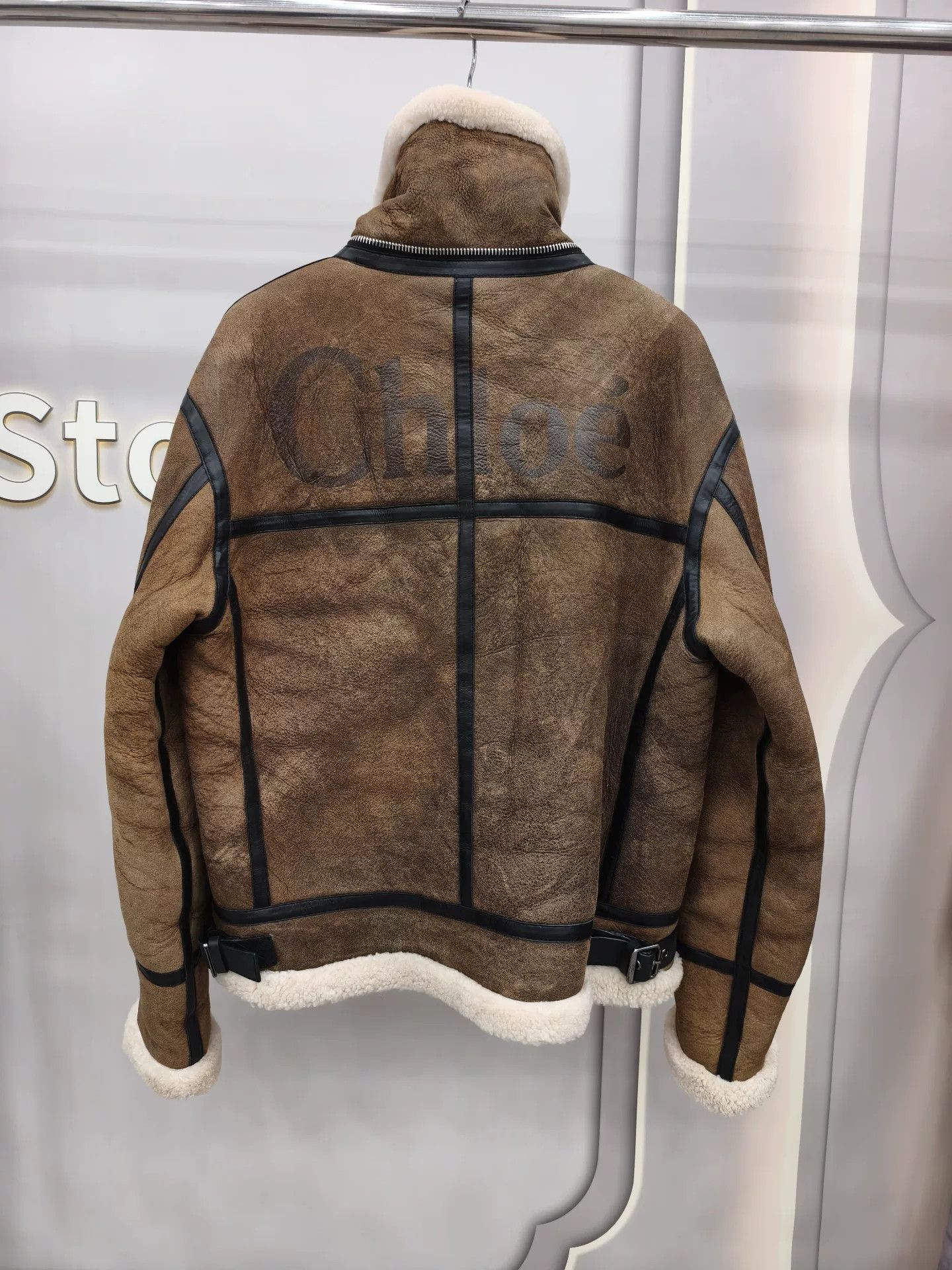 Chloe Chloe Brown Shearling Biker Jacket Size S / US 4 / IT 40 - 6 Thumbnail