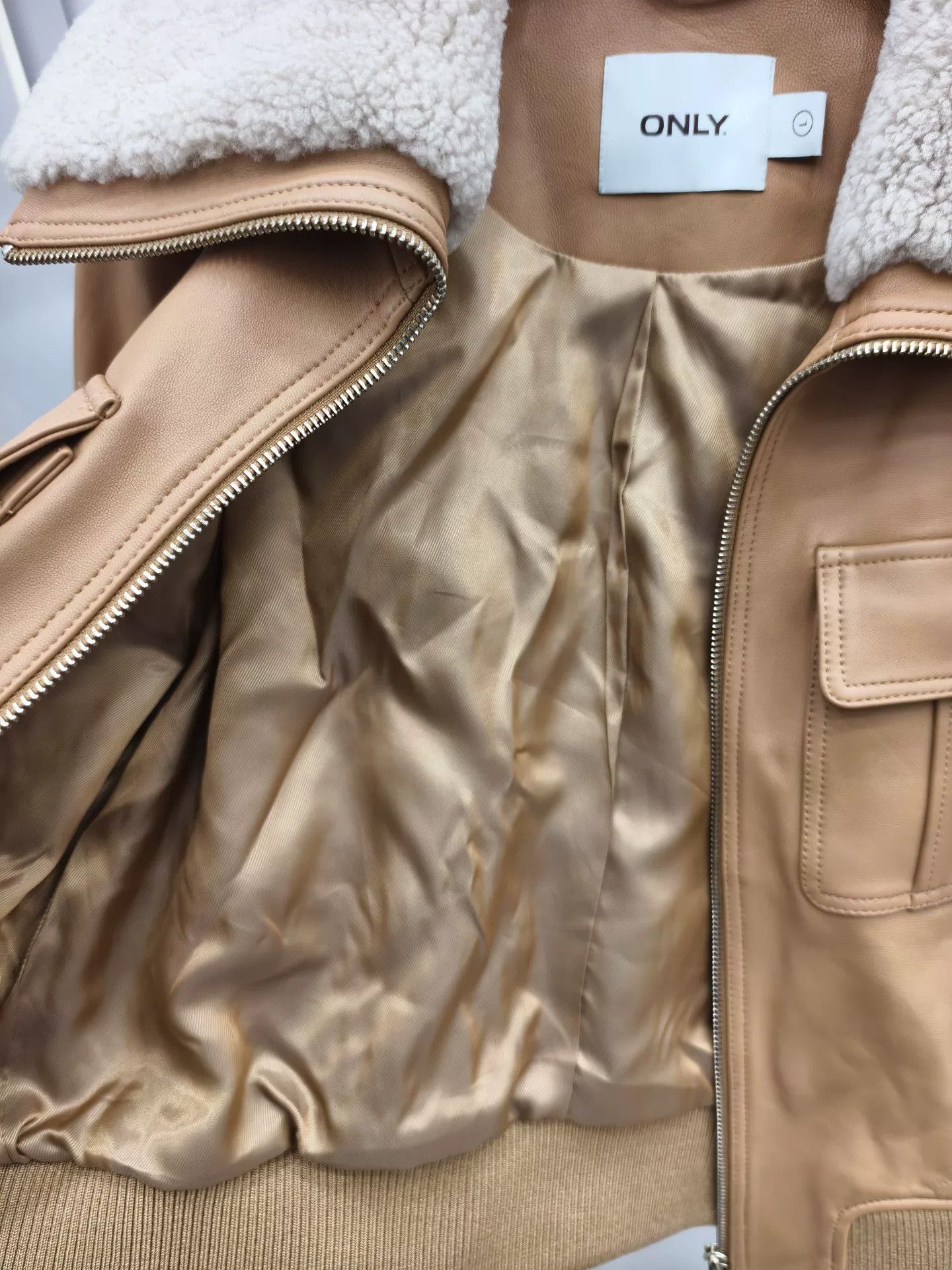 ONLY & SONS ONLY Beige Sheepskin Leather Jacket Size L / US 10 / IT 46 - 3 Thumbnail