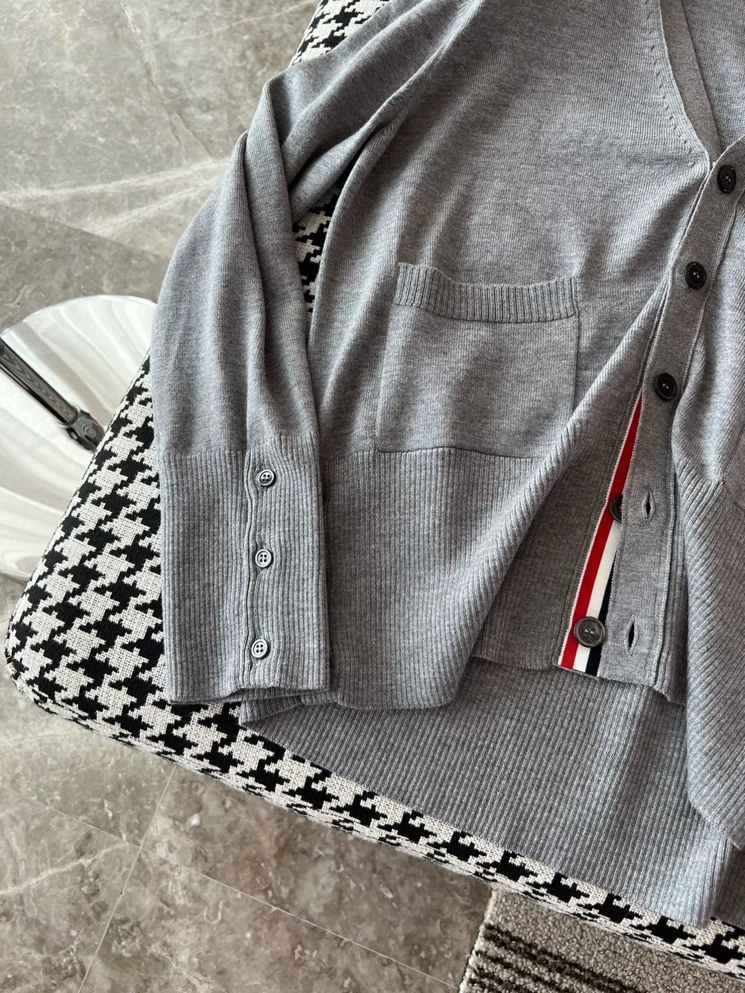 Thom Browne Gray Striped Cardigan by Thom Browne Size US L / EU 52-54 / 3 - 3 Thumbnail