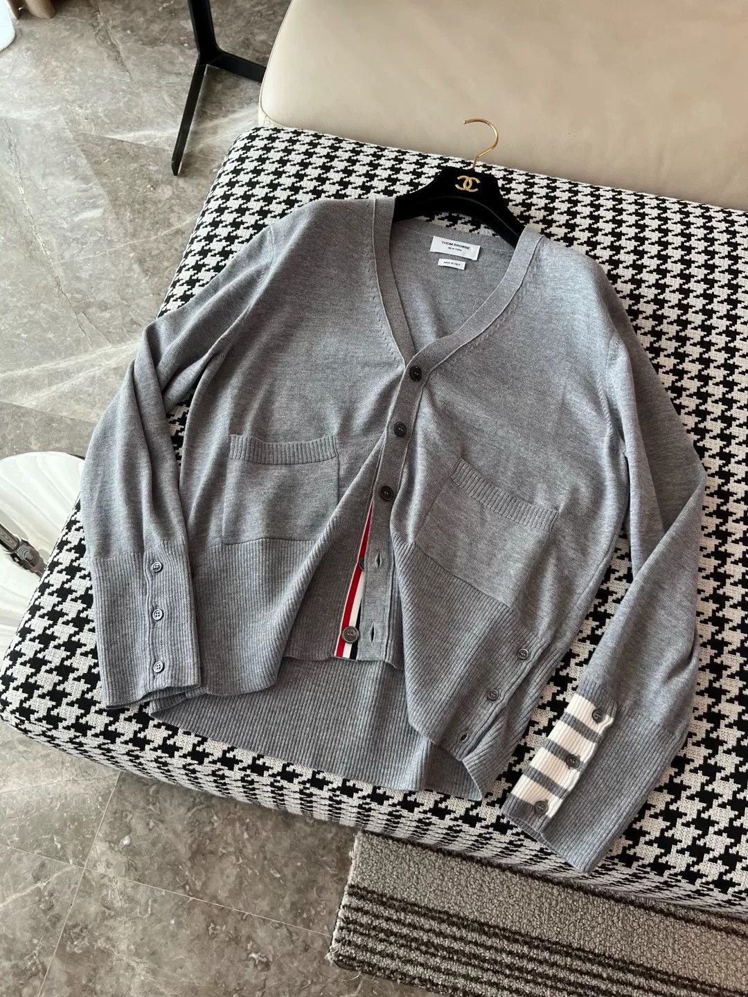 Thom Browne Gray Striped Cardigan by Thom Browne Size US L / EU 52-54 / 3 - 2 Thumbnail