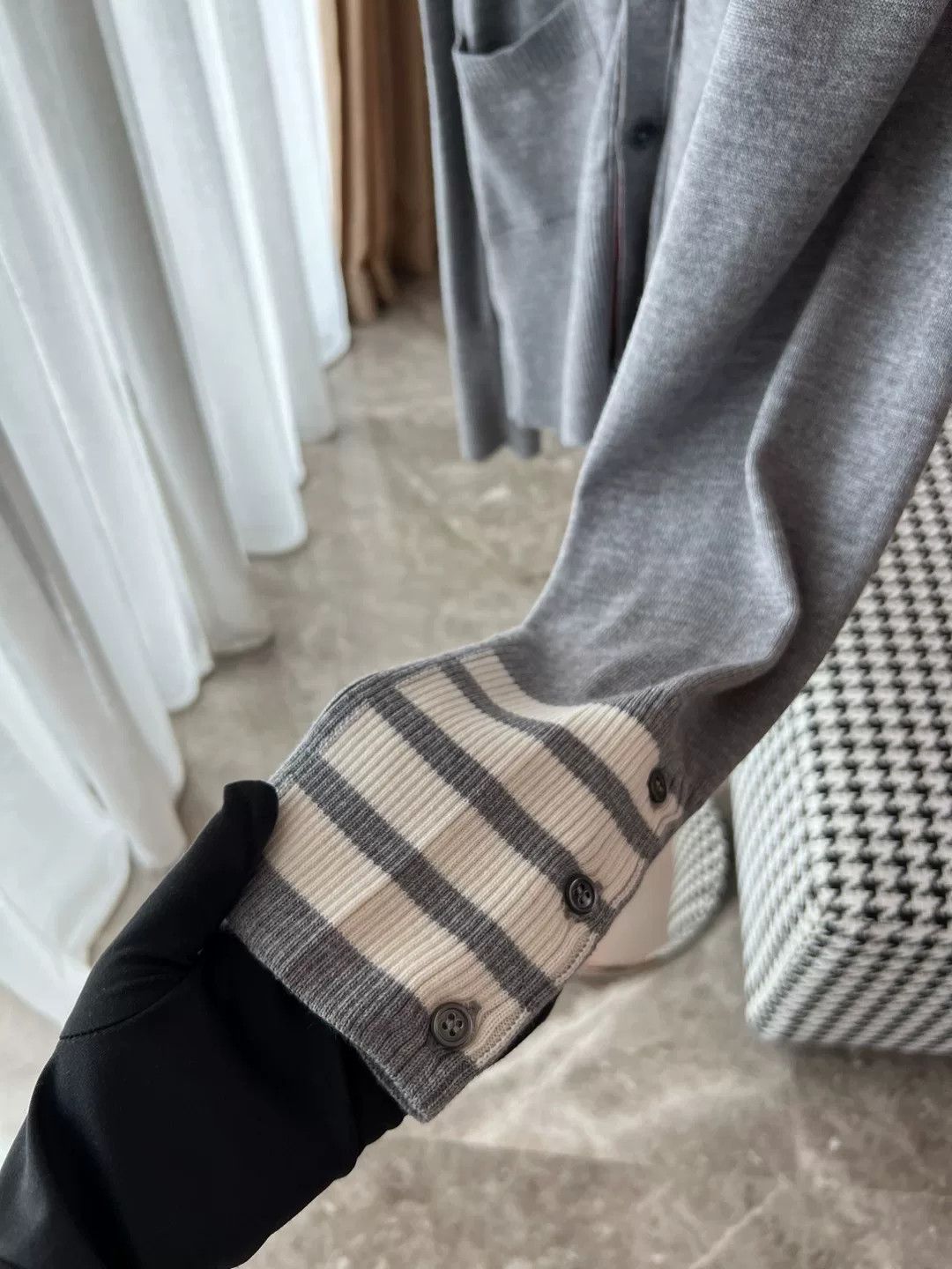 Thom Browne Gray Striped Cardigan by Thom Browne Size US L / EU 52-54 / 3 - 4 Thumbnail