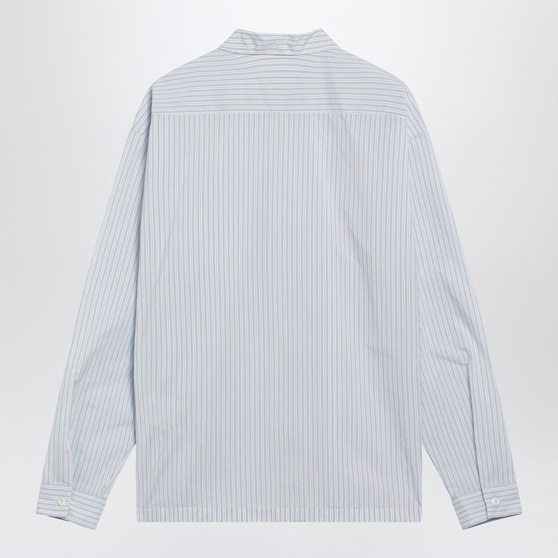 Prada White And Light Blue Striped Zip-Up Shirt