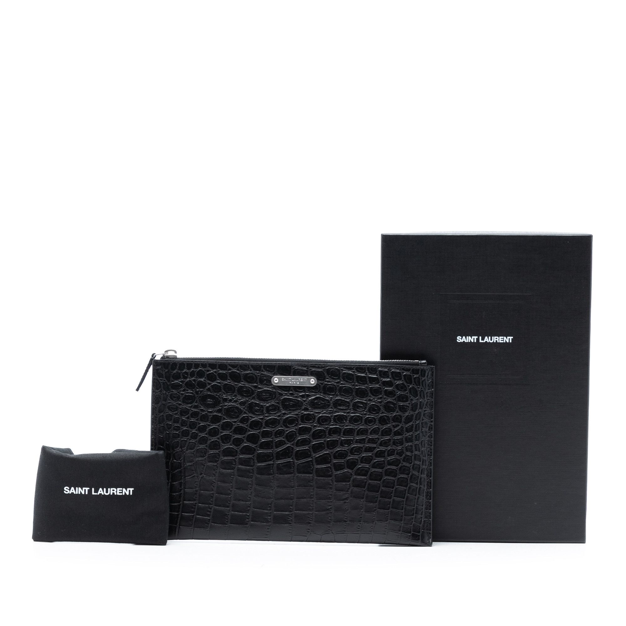 Yves Saint Laurent Yves Saint Laurent Croc Embossed Leather Clutch Size ONE SIZE - 8 Thumbnail