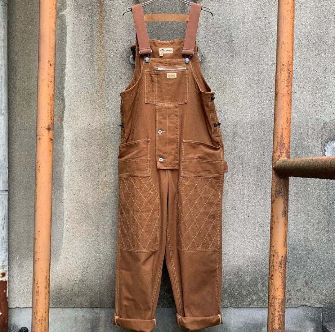 Nigel Cabourn brown dungarees with quilted pattern Size US 31 - 4 Thumbnail