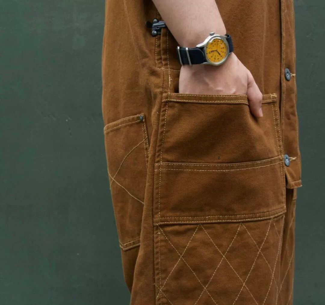Nigel Cabourn brown dungarees with quilted pattern Size US 31 - 3 Thumbnail