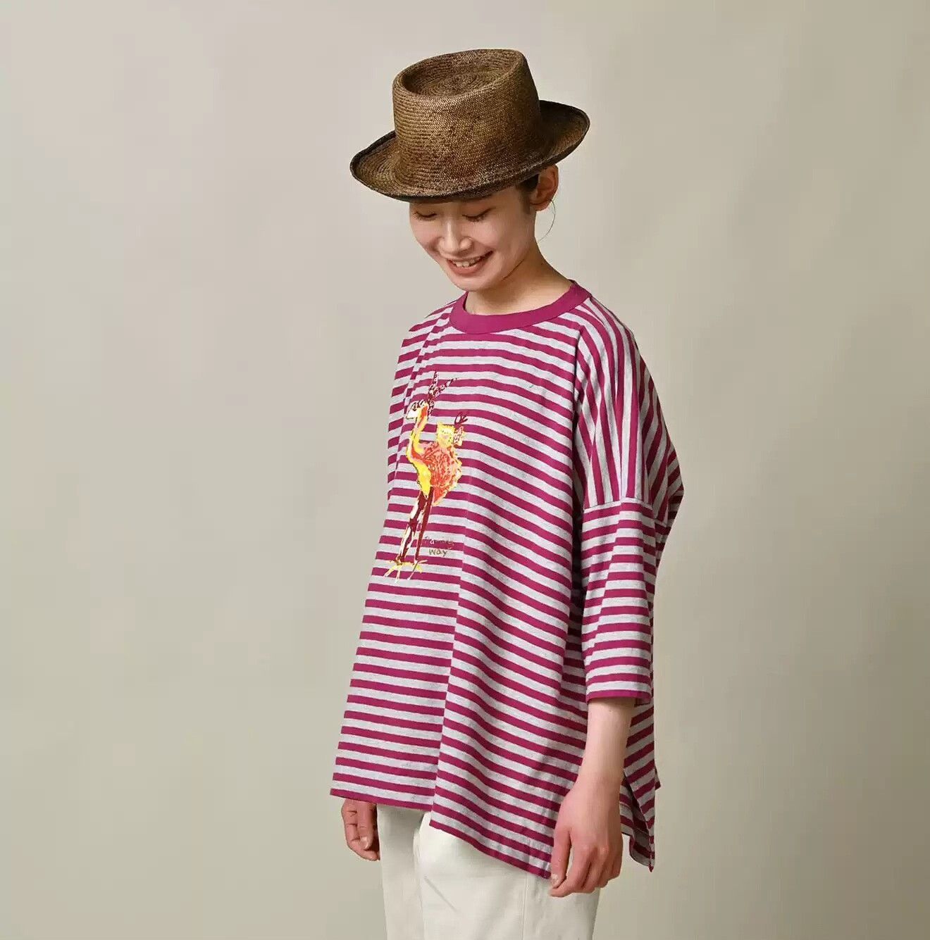 45rpm Striped Flamingo Split T-Shirt Size S / US 4 / IT 40 - 2 Thumbnail