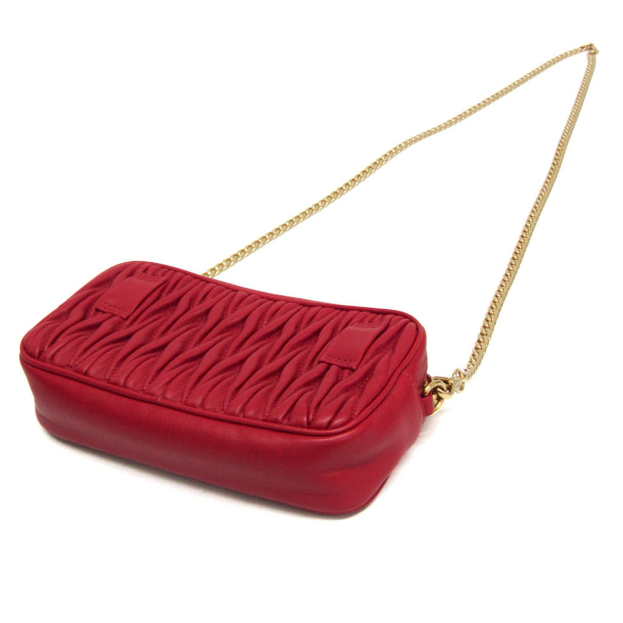 Miu Miu Miu Miu Matelasse Chain Shoulder Mini Bag Women's Leather Pouch,Shoulder Bag Red Color Size ONE SIZE - 2 Thumbnail