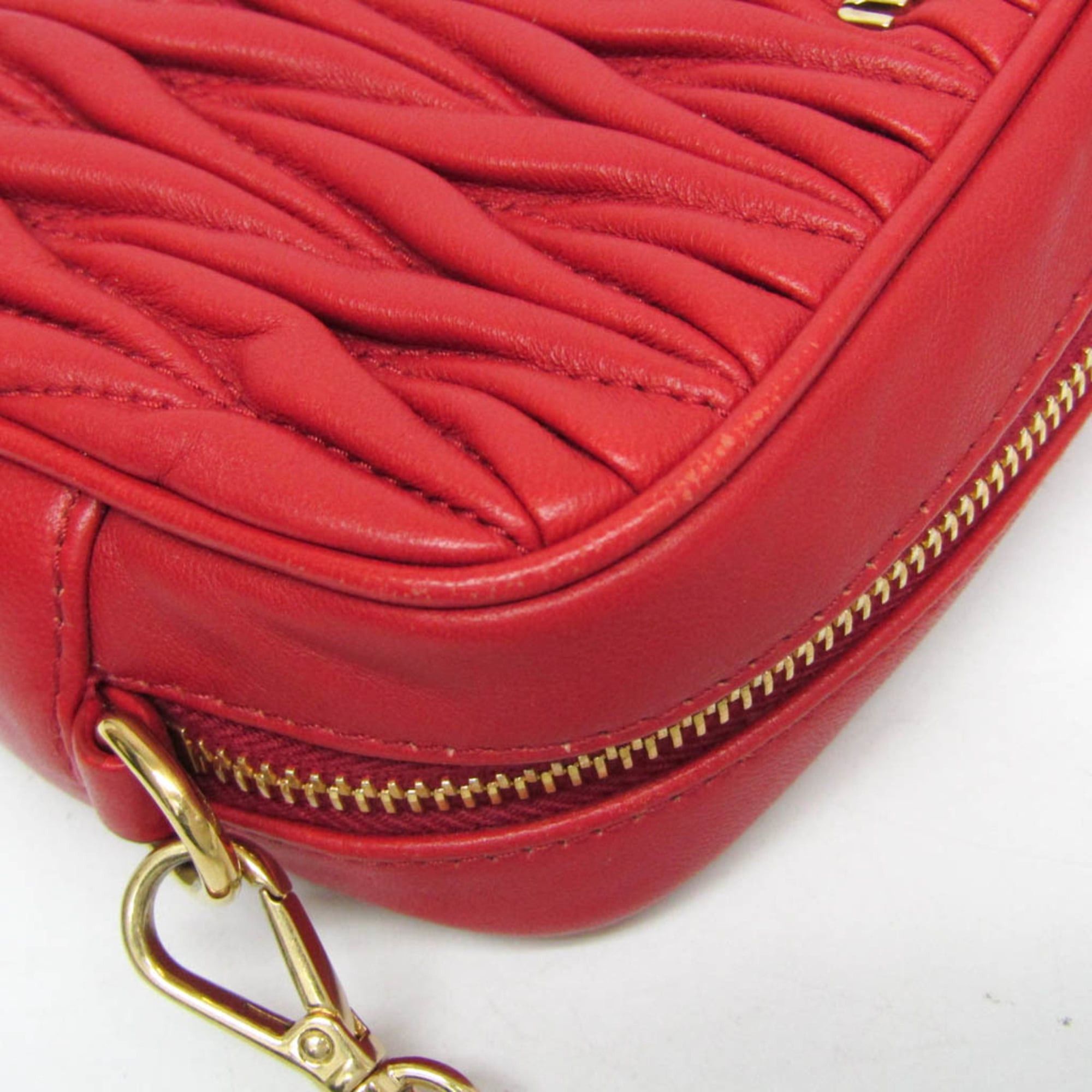 Miu Miu Miu Miu Matelasse Chain Shoulder Mini Bag Women's Leather Pouch,Shoulder Bag Red Color Size ONE SIZE - 7 Thumbnail