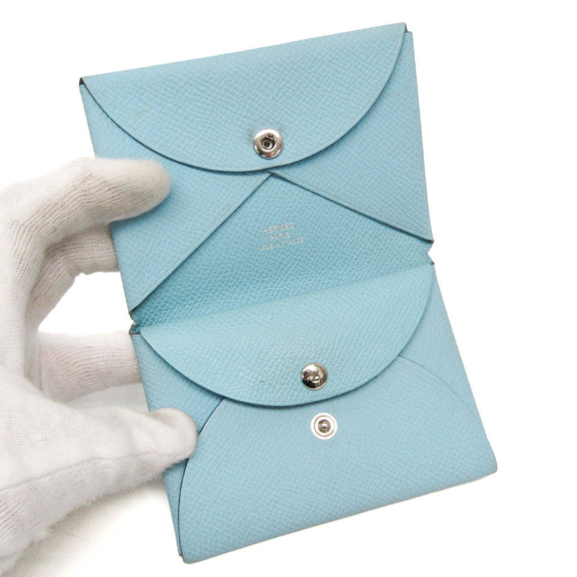 Hermes Hermes Calvi Duo Epsom Leather Card Case Light Blue Size ONE SIZE - 3 Thumbnail