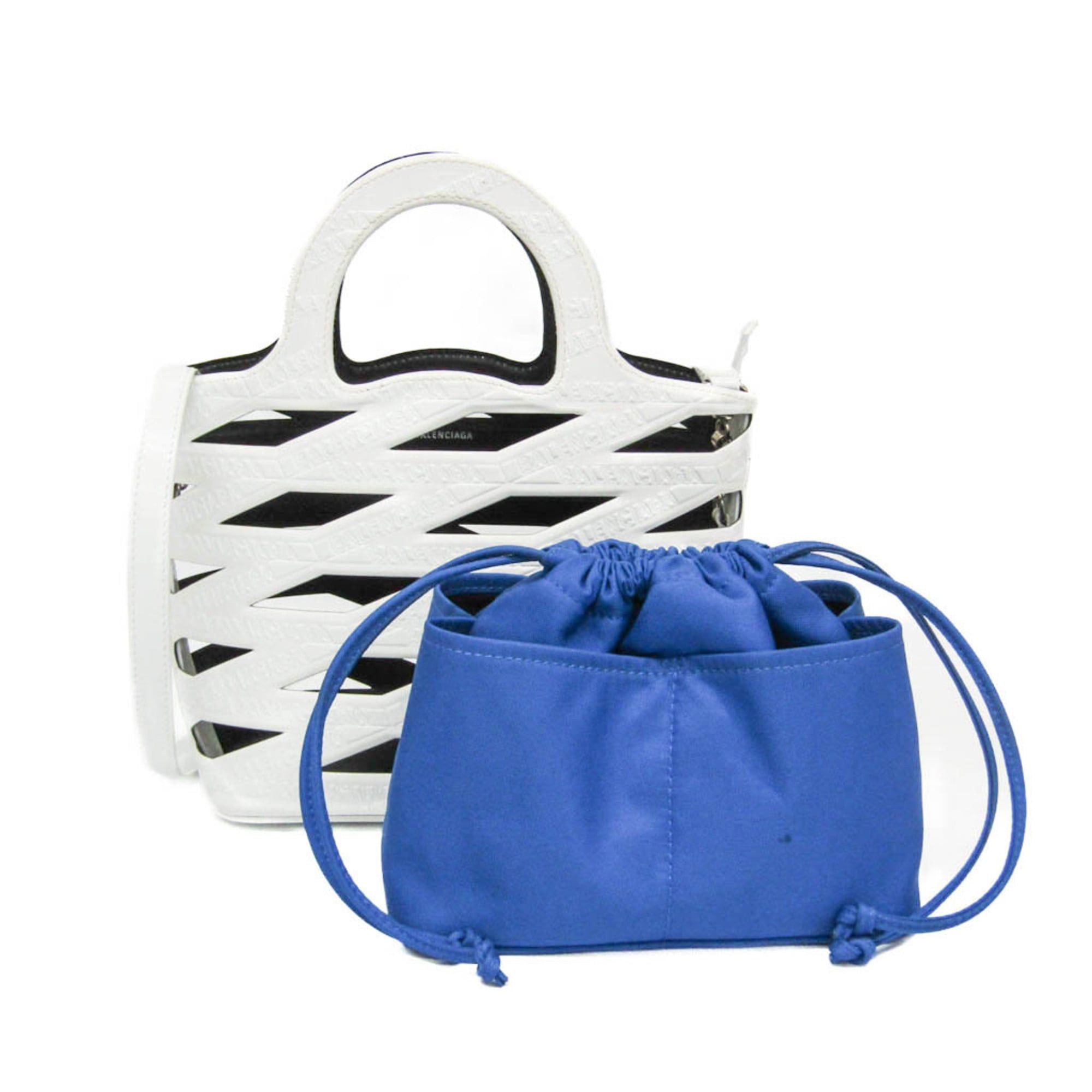 Balenciaga Balenciaga Neo Basket 630708 Women's Patent Leather,Nylon Handbag,Shoulder Bag Blue,White Size ONE SIZE - 2 Thumbnail