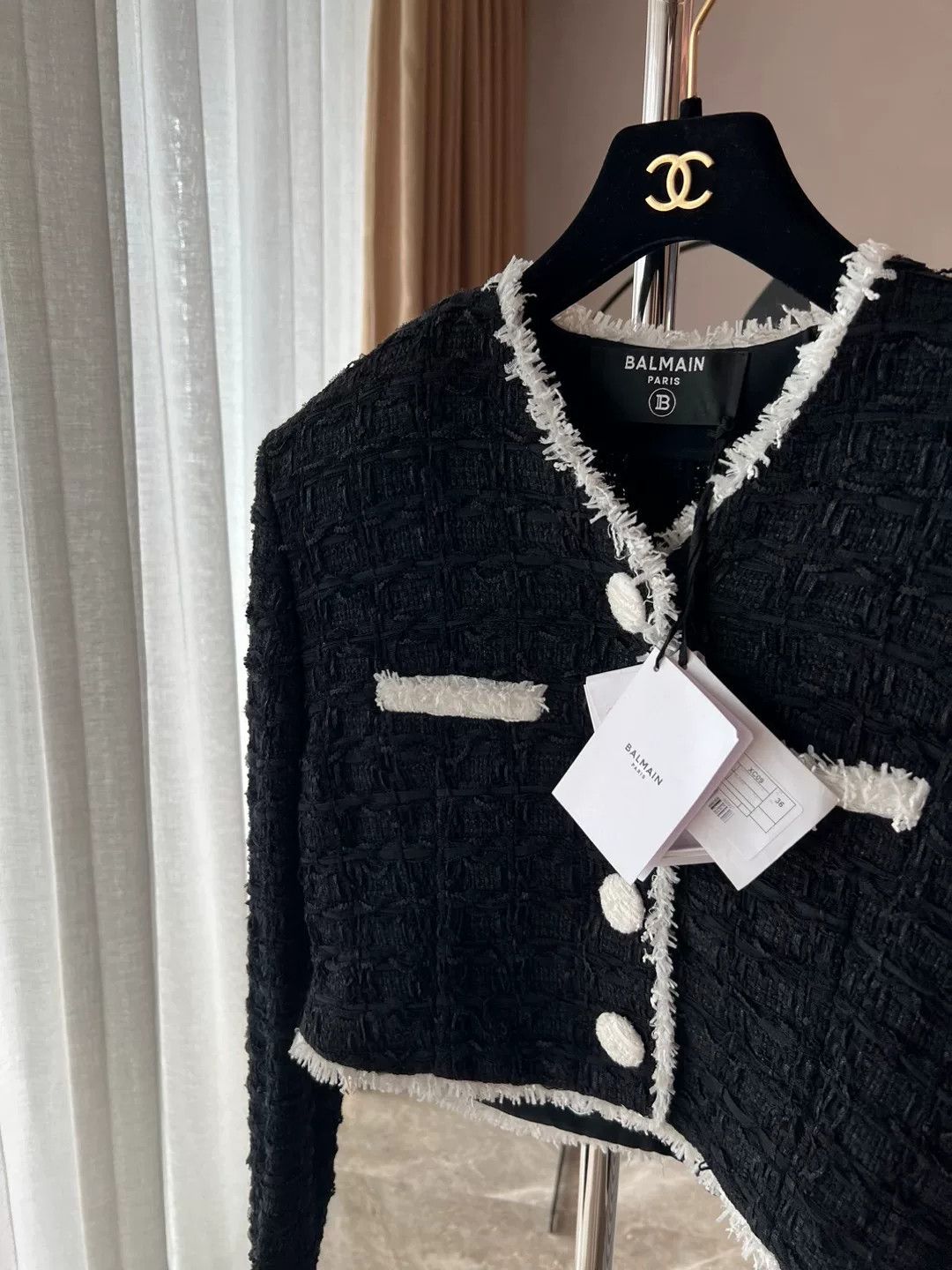 Balmain Black and White Knitted Short Jacket Size XS / US 0-2 / IT 36-38 - 6 Thumbnail