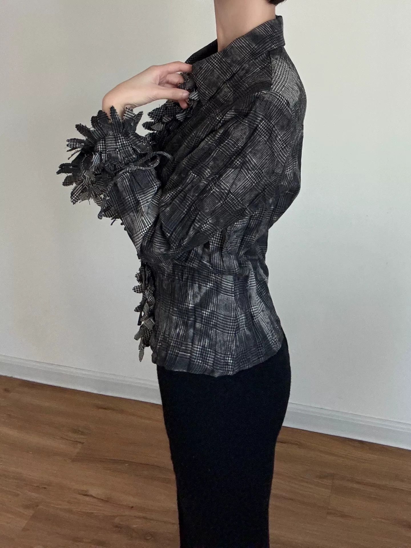 Issey Miyake Black Floral Patterned Wool Top Size M / US 6-8 / IT 42-44 - 6 Thumbnail