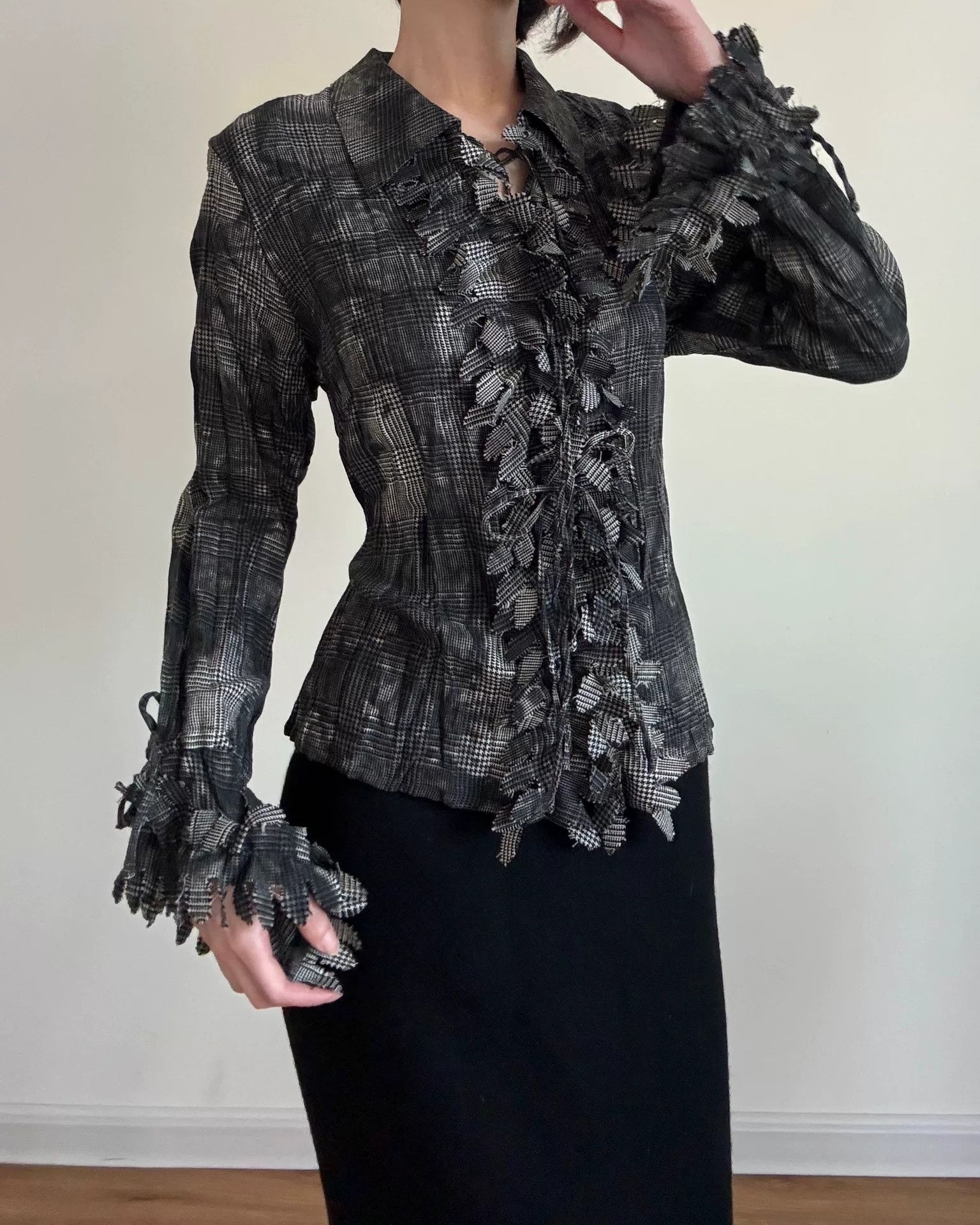 Issey Miyake Black Floral Patterned Wool Top Size M / US 6-8 / IT 42-44 - 3 Thumbnail