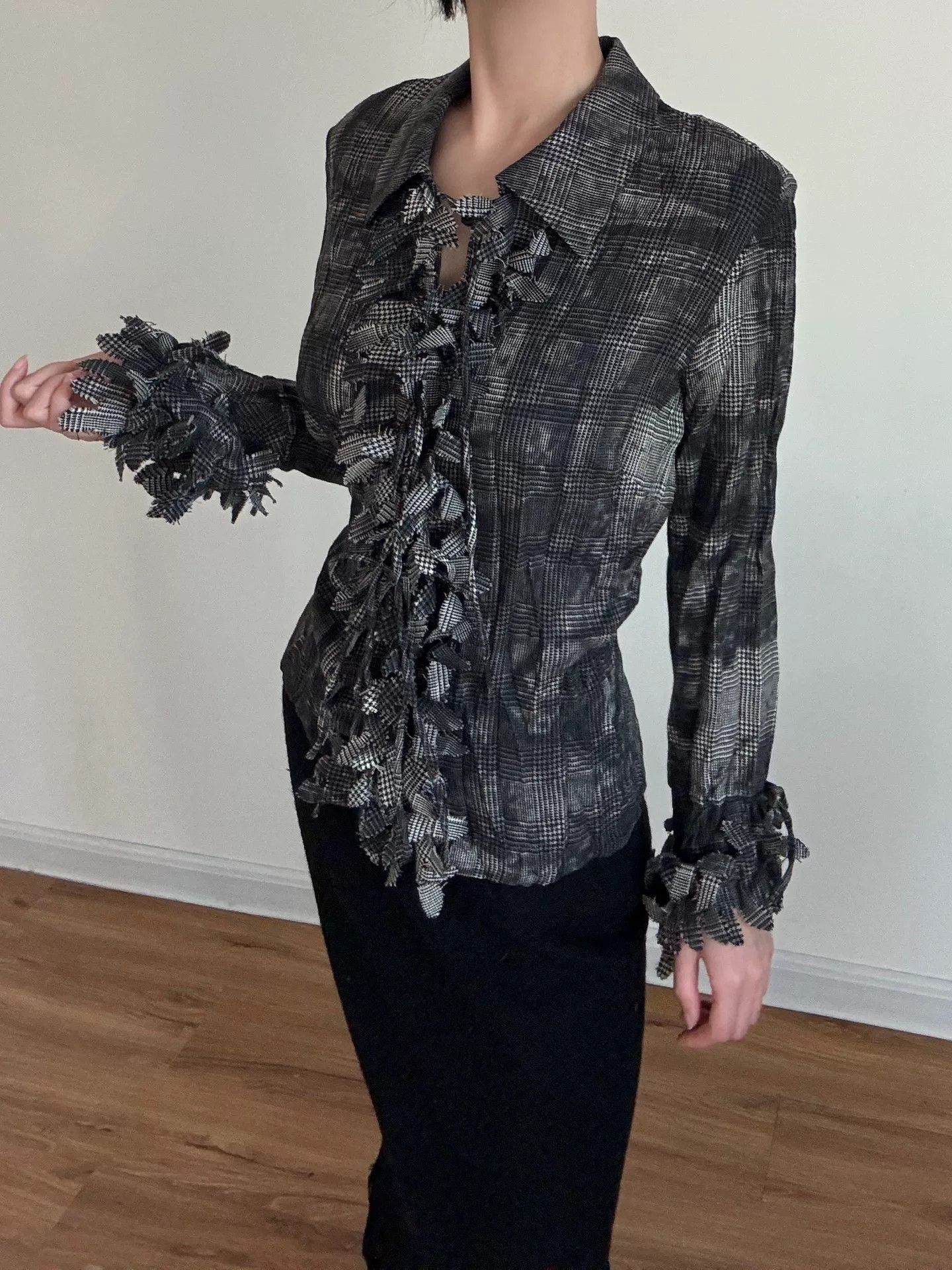 Issey Miyake Black Floral Patterned Wool Top Size M / US 6-8 / IT 42-44 - 5 Thumbnail