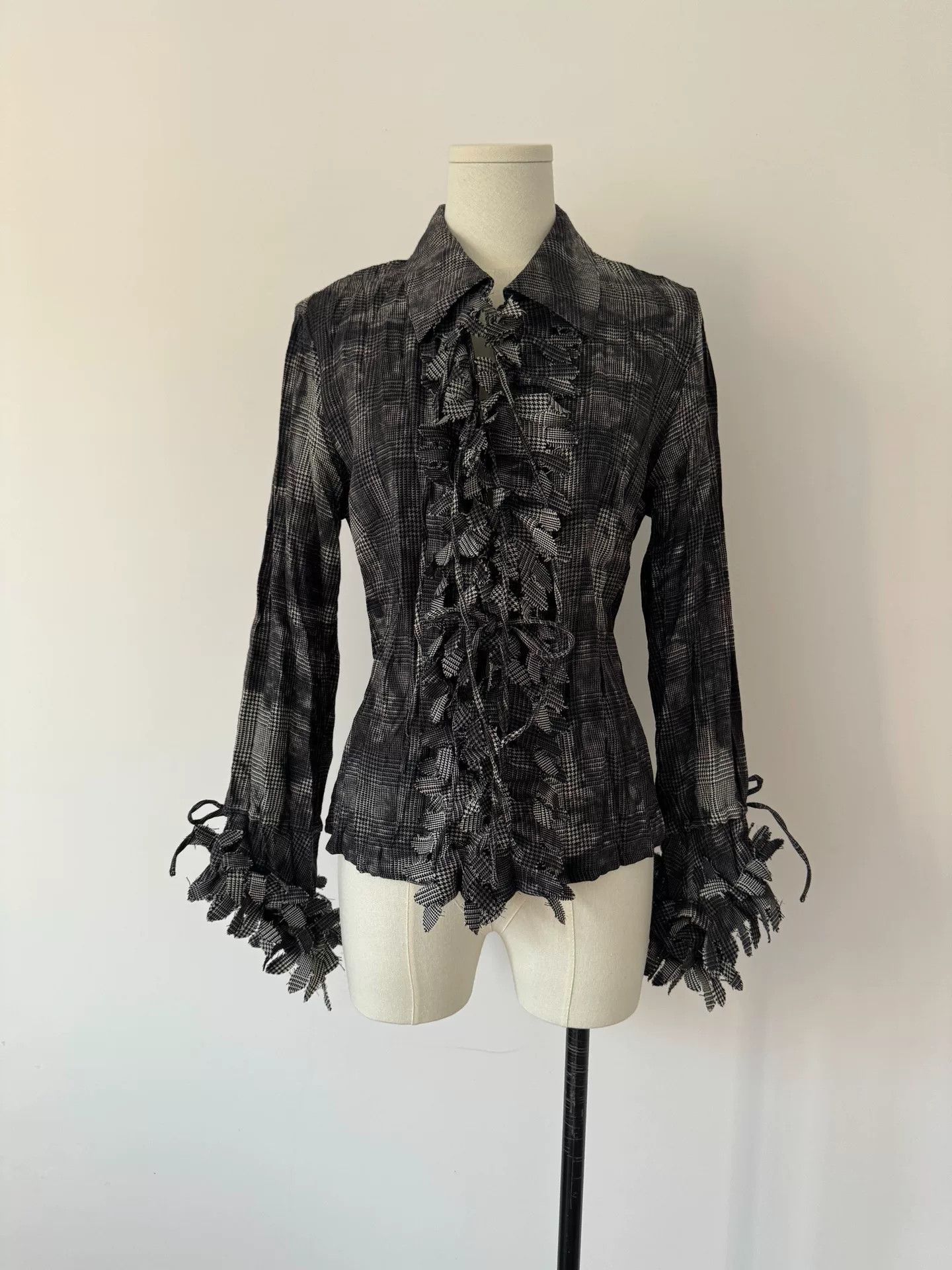 Issey Miyake Black Floral Patterned Wool Top Size M / US 6-8 / IT 42-44 - 7 Thumbnail