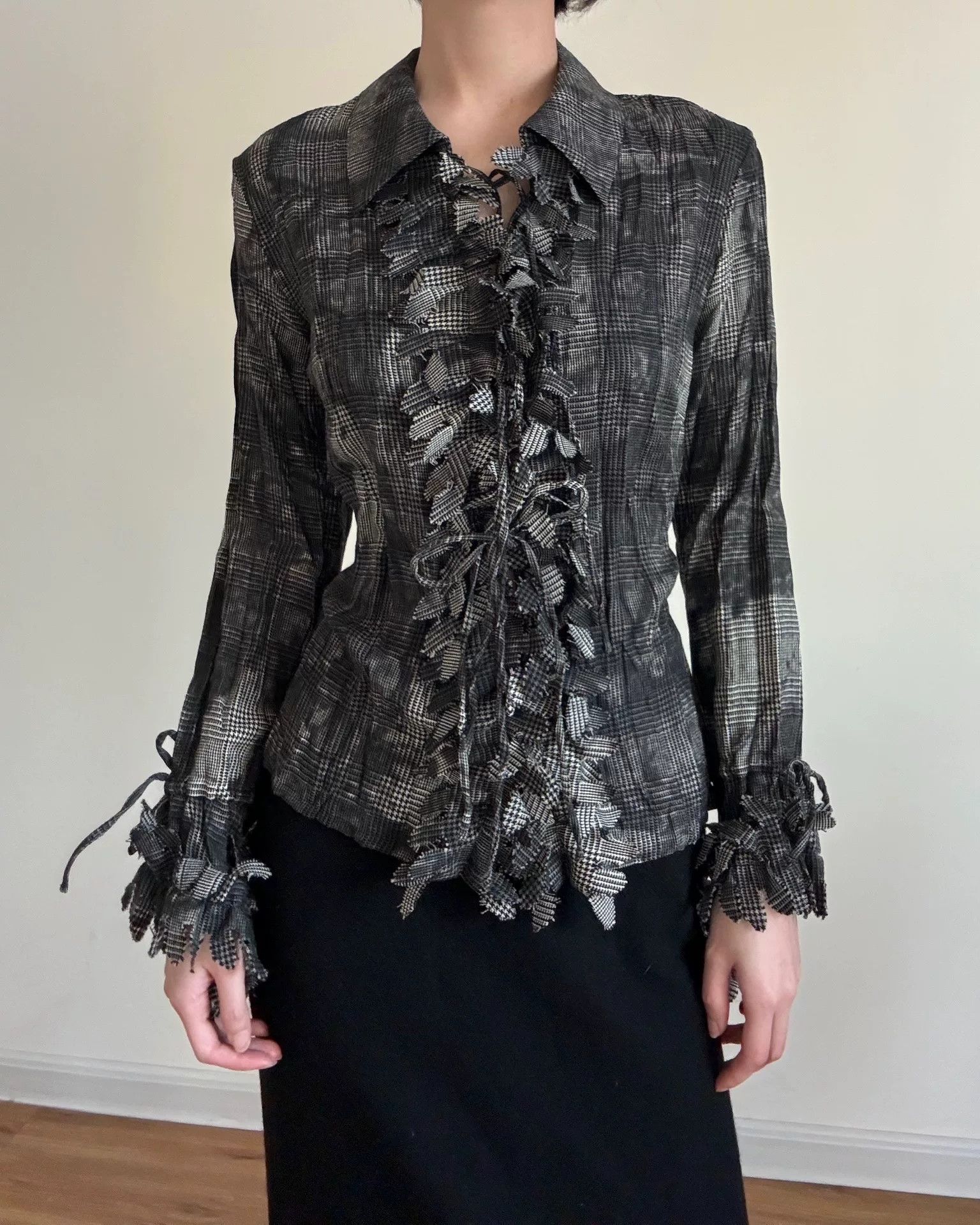 Issey Miyake Black Floral Patterned Wool Top Size M / US 6-8 / IT 42-44 - 2 Thumbnail