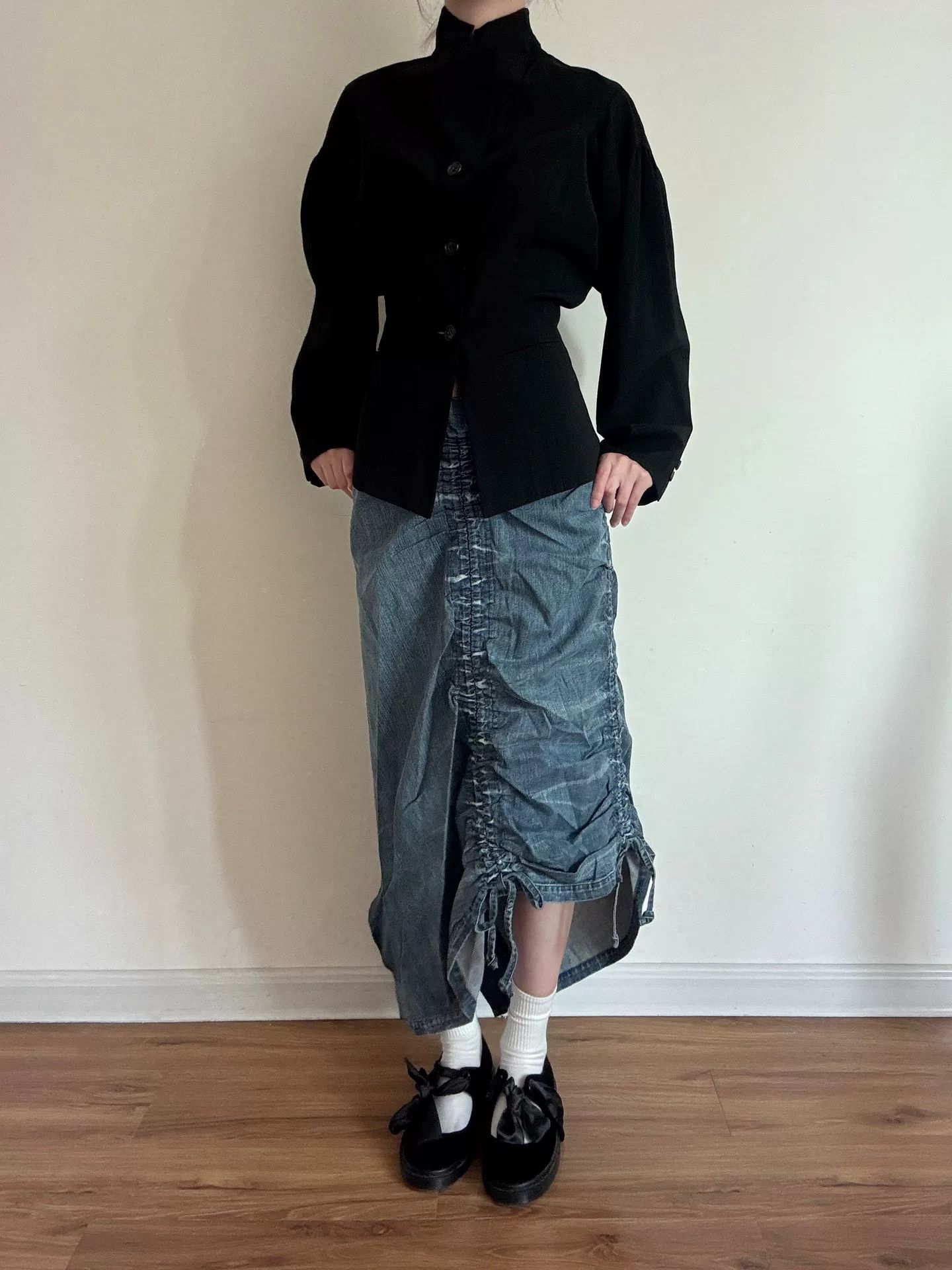 Yohji Yamamoto Limi Feu Drawstring Denim Skirt Size 26" / US 2 / IT 38 - 3 Thumbnail