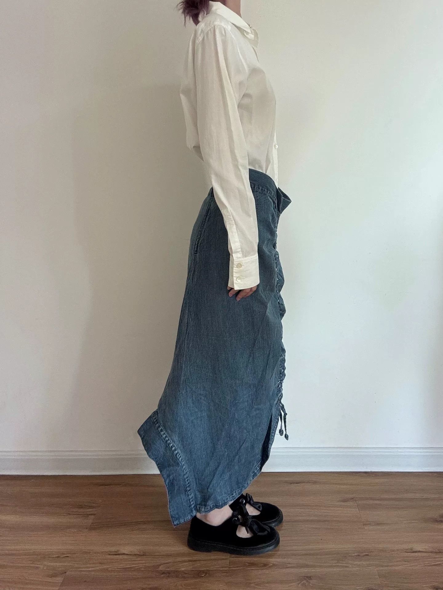 Yohji Yamamoto Limi Feu Drawstring Denim Skirt Size 26" / US 2 / IT 38 - 5 Thumbnail