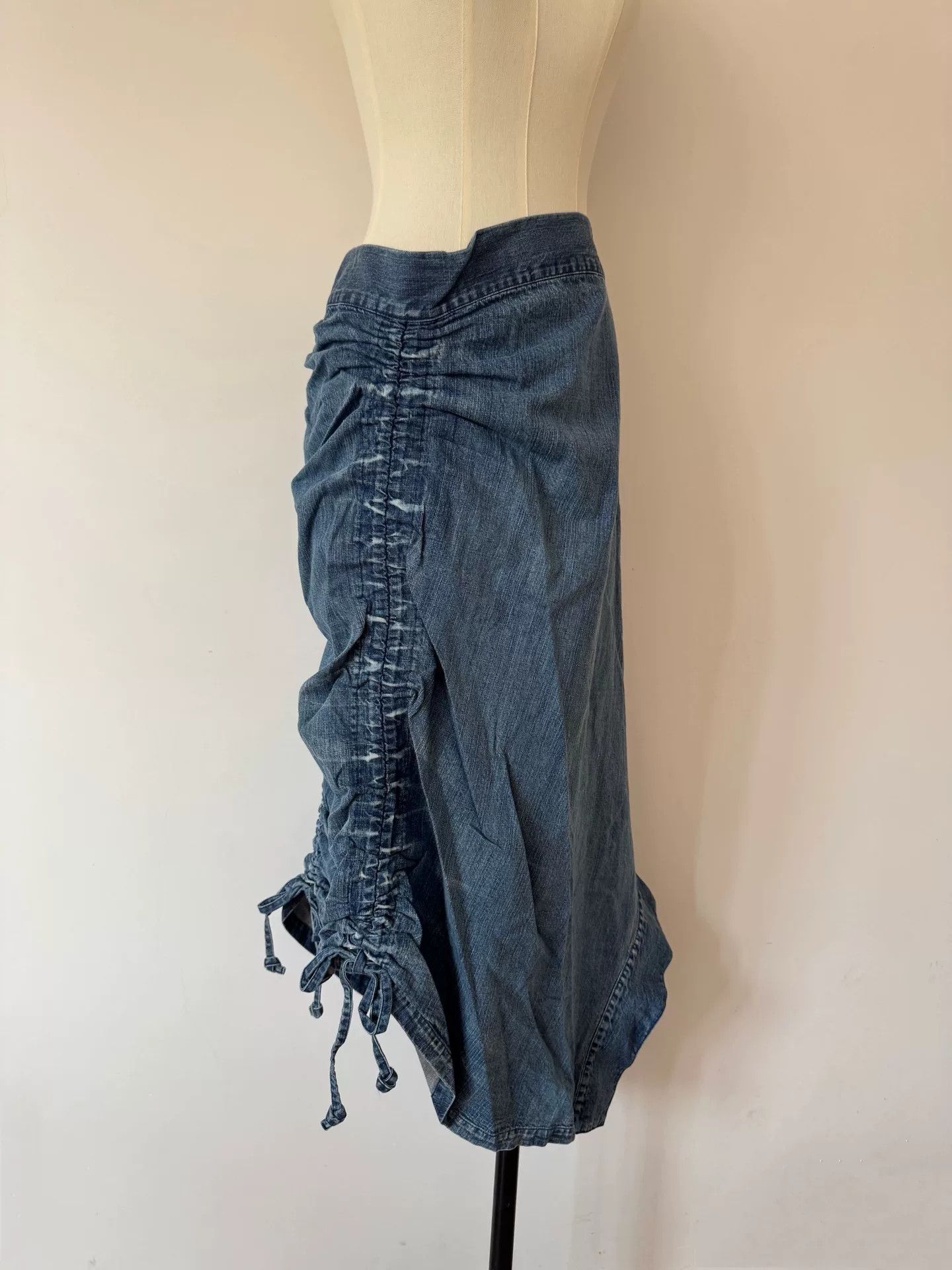Yohji Yamamoto Limi Feu Drawstring Denim Skirt Size 26" / US 2 / IT 38 - 7 Thumbnail