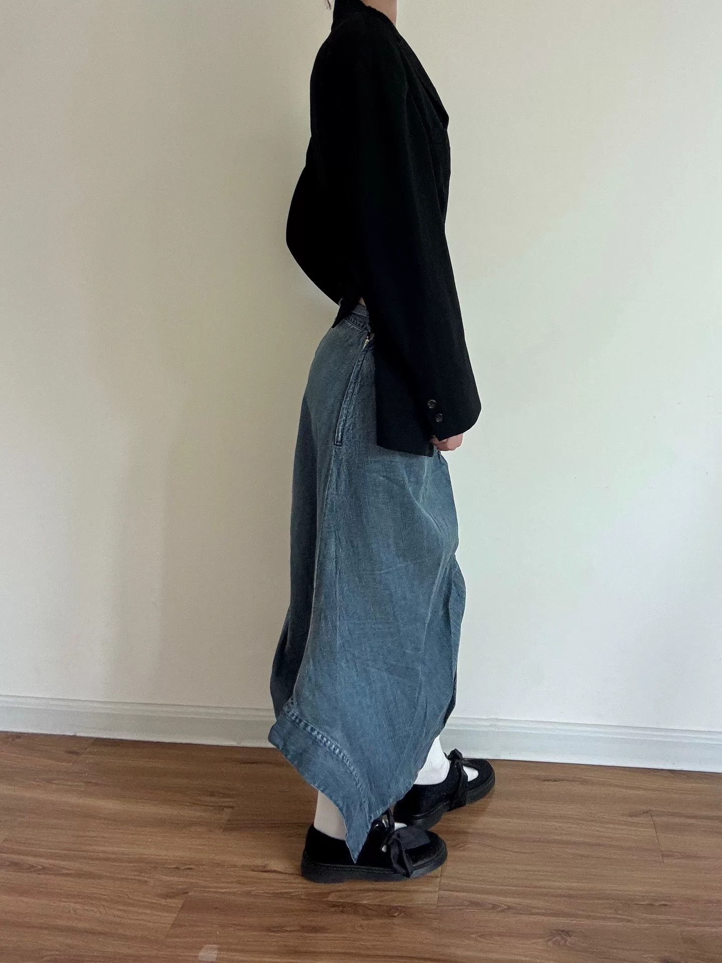Yohji Yamamoto Limi Feu Drawstring Denim Skirt Size 26" / US 2 / IT 38 - 4 Thumbnail