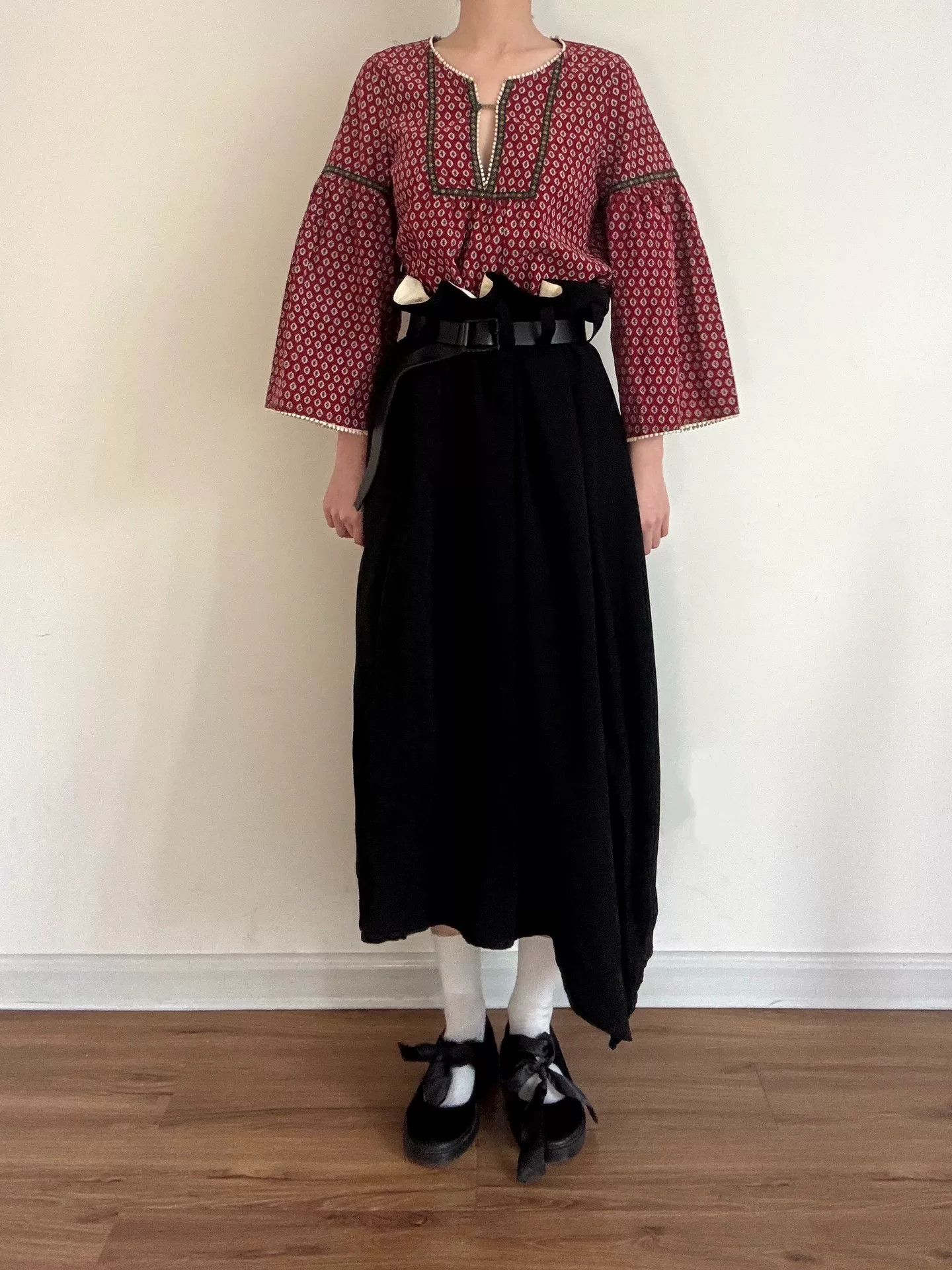 Yohji Yamamoto Floral Cotton Dress with Velvet Skirt Size M / US 6-8 / IT 42-44 - 2 Thumbnail