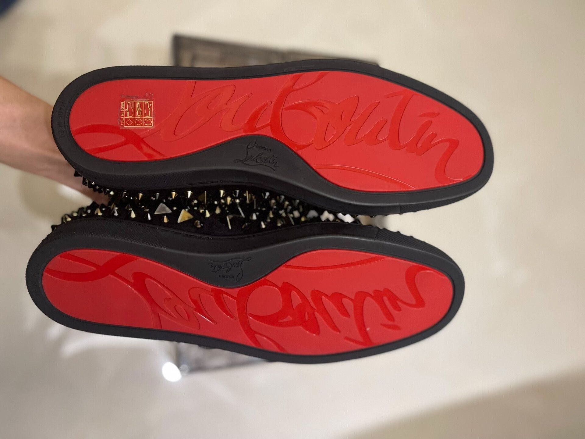 Christian Louboutin Christian Louboutin Black Gold Spike Slip-ons Size US 10 / EU 43 - 2 Thumbnail