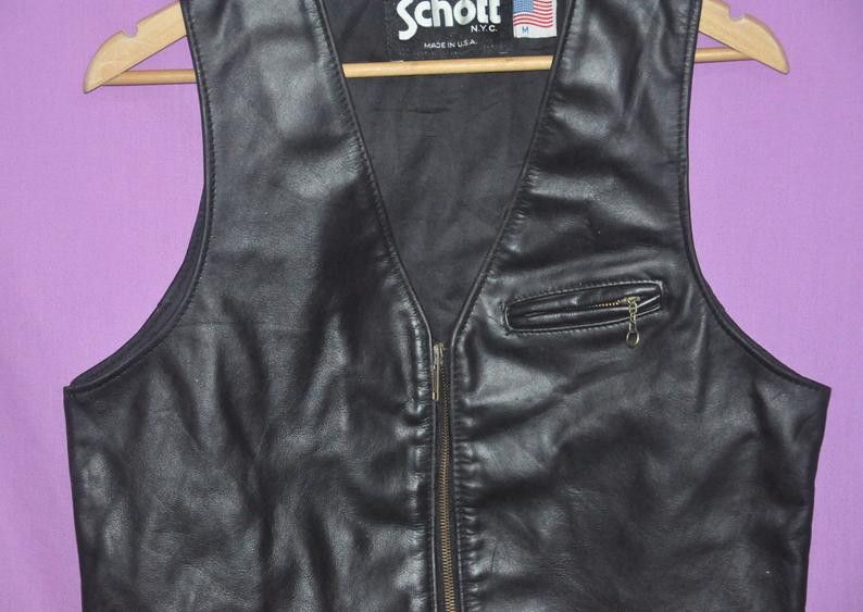 Vintage Vintage 90s Schott NYC Sportswear Black Leather Vest Made In ...