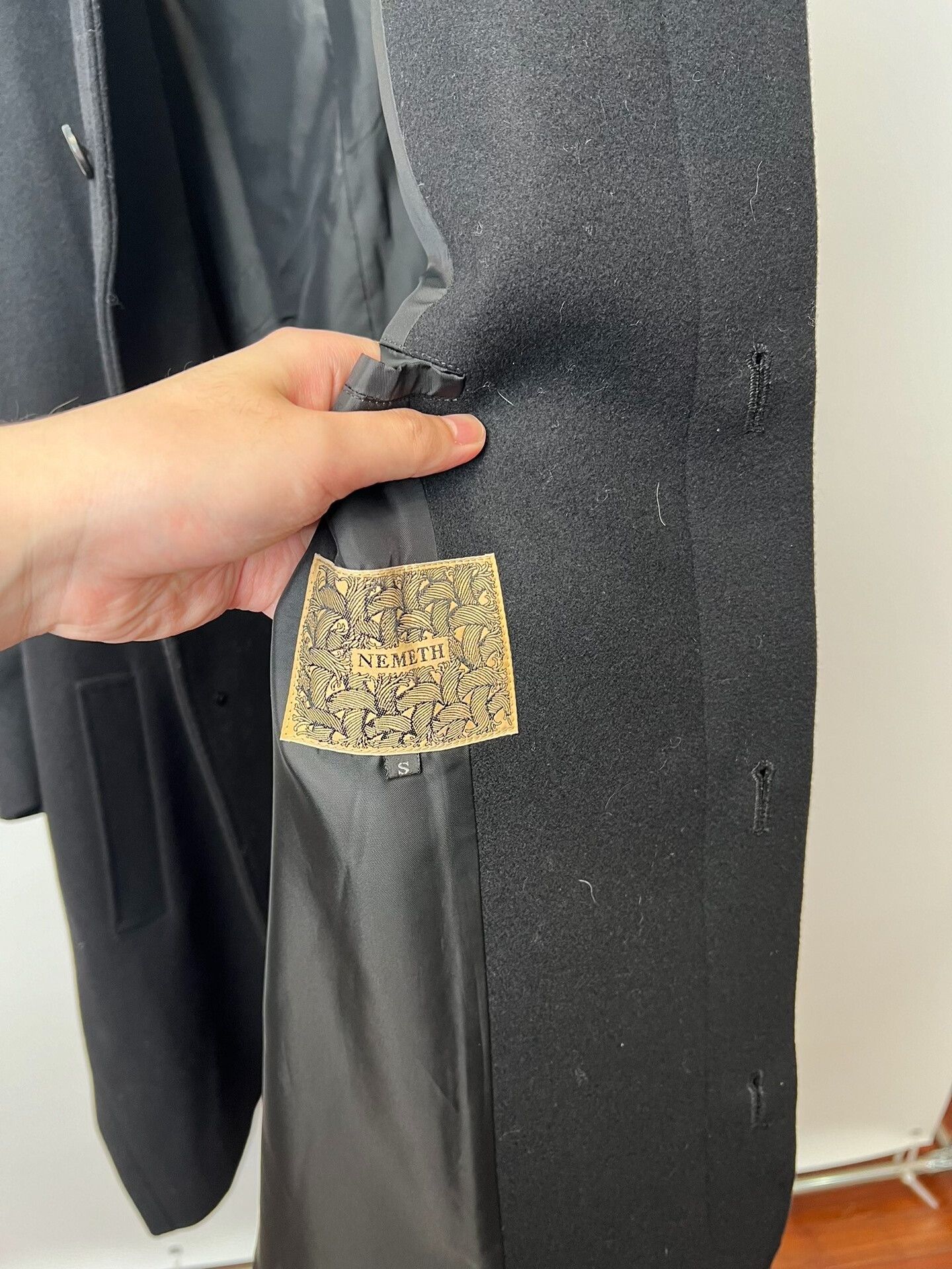 Christopher Nemeth Classic Black Wool Overcoat with Unique Sleeves Size L / US 10 / IT 46 - 7 Thumbnail