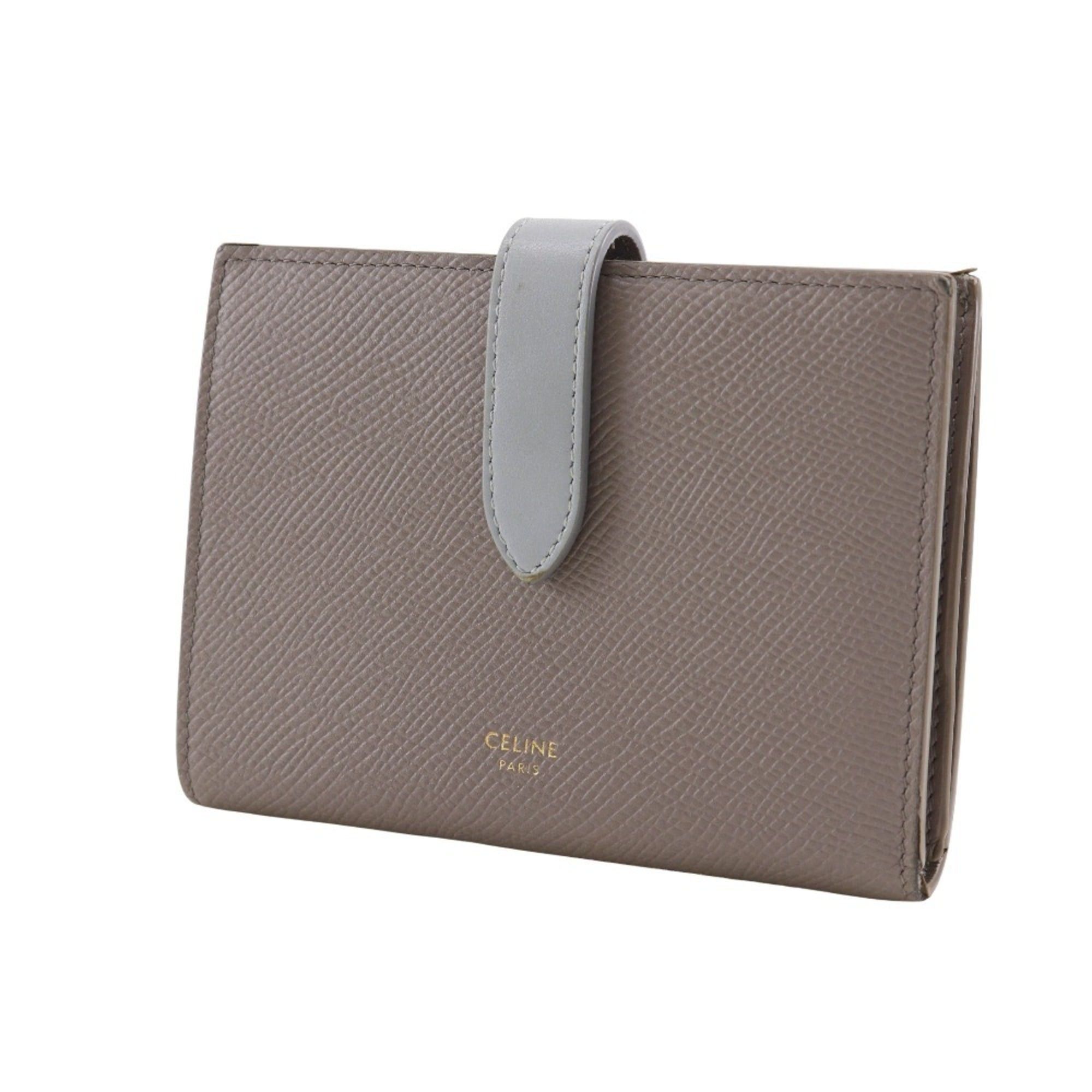Celine CELINE Medium Strap Wallet Bifold Leather Gray Snap Button Unisex Size ONE SIZE - 2 Thumbnail