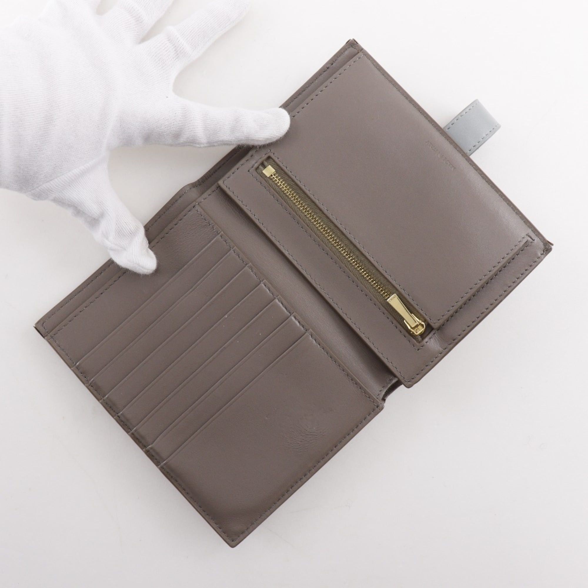 Celine CELINE Medium Strap Wallet Bifold Leather Gray Snap Button Unisex Size ONE SIZE - 6 Thumbnail