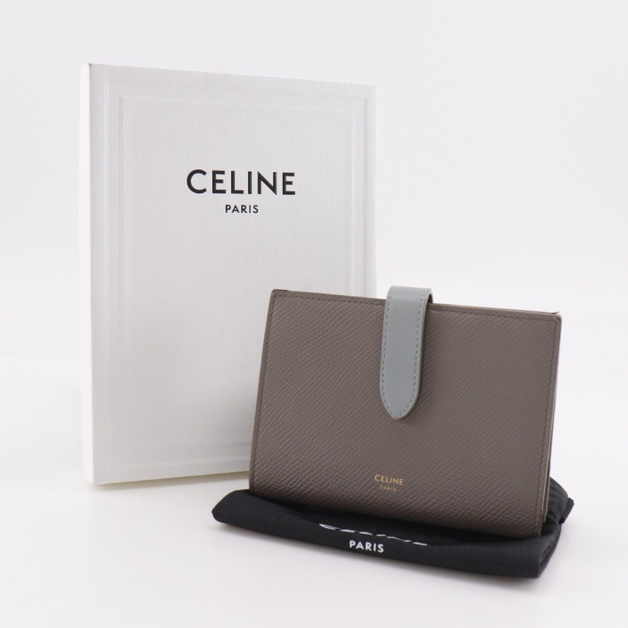 Celine CELINE Medium Strap Wallet Bifold Leather Gray Snap Button Unisex Size ONE SIZE - 16 Thumbnail