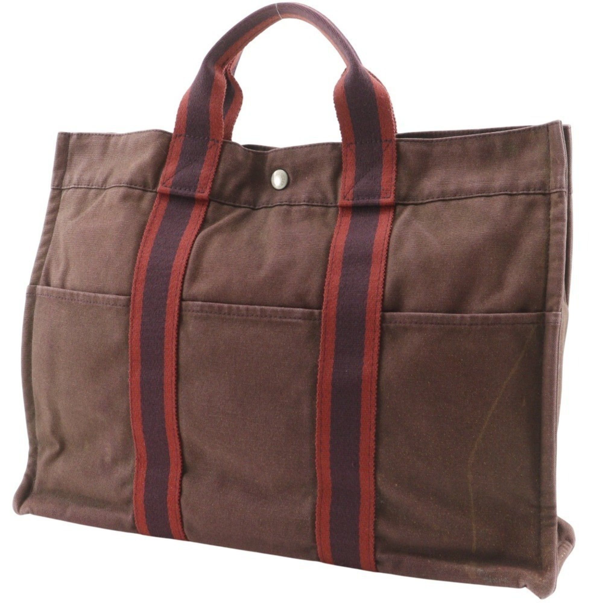 Hermes Hermes Sack Fourre Tout MM Handbag Cotton Canvas Brown A4 Snap Button Unisex Size ONE SIZE - 2 Thumbnail