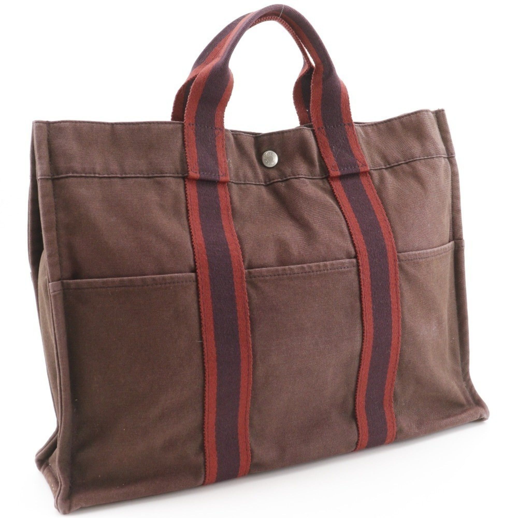 Hermes Hermes Sack Fourre Tout MM Handbag Cotton Canvas Brown A4 Snap Button Unisex Size ONE SIZE - 3 Thumbnail
