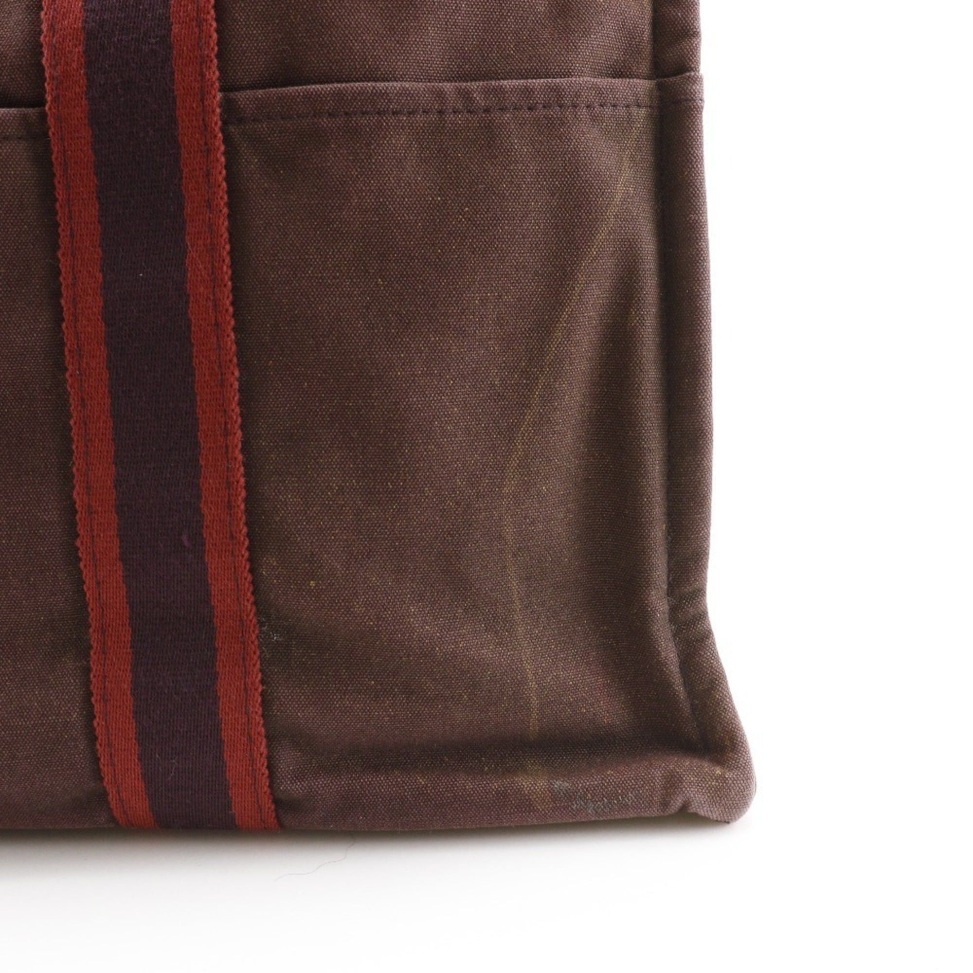 Hermes Hermes Sack Fourre Tout MM Handbag Cotton Canvas Brown A4 Snap Button Unisex Size ONE SIZE - 17 Thumbnail